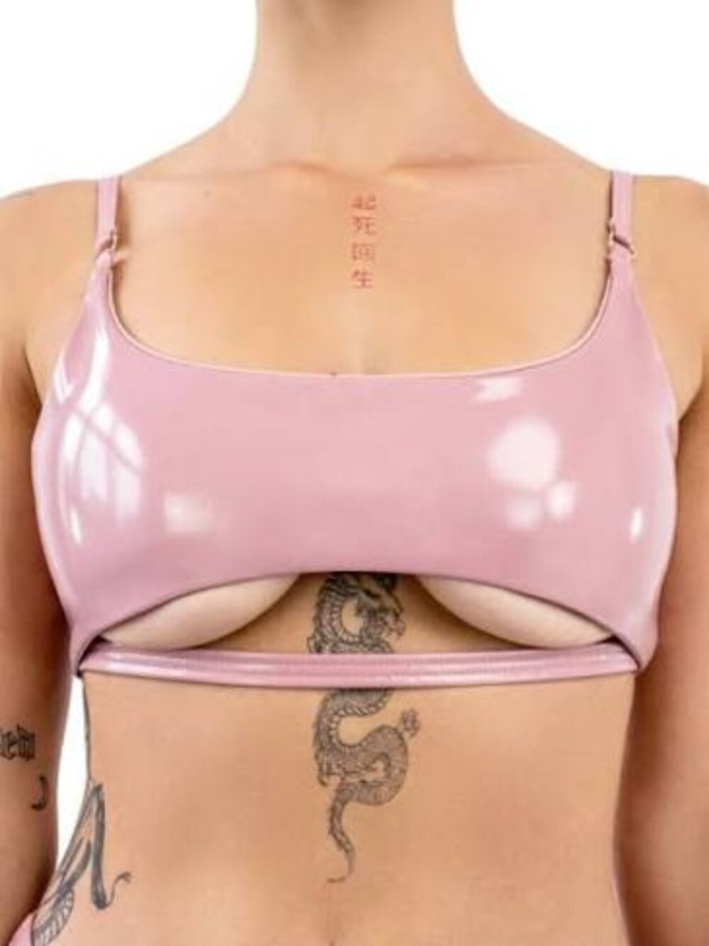 NAUGHTY THOUGHTS - Sinner Vinyl Underboob Top - Pink (Size XS)